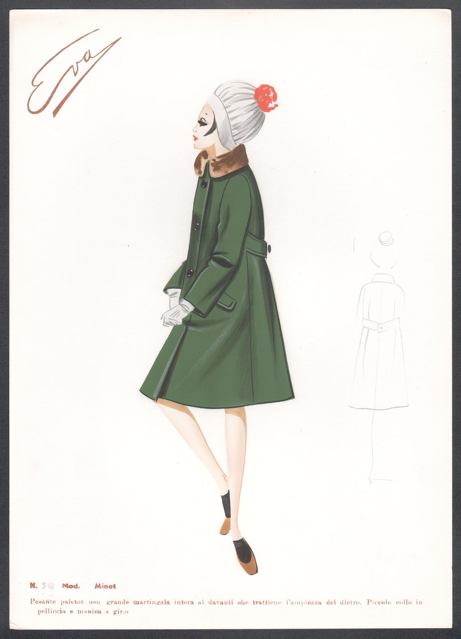 Unknown Figurative Print - 'Minot' Italian 1960s Women's Fashion Design Illustration