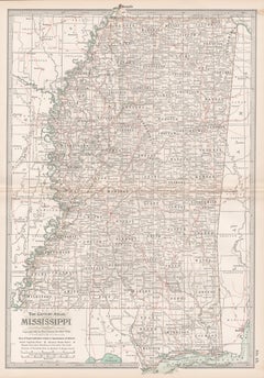 Mississippi. Atlas-Statue antike Vintage-Karte der USA