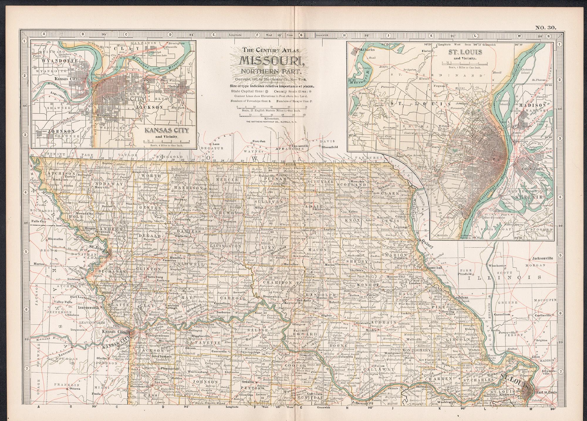 Missouri. Northern Part. USA. Century Atlas state antique vintage map - Print by Unknown