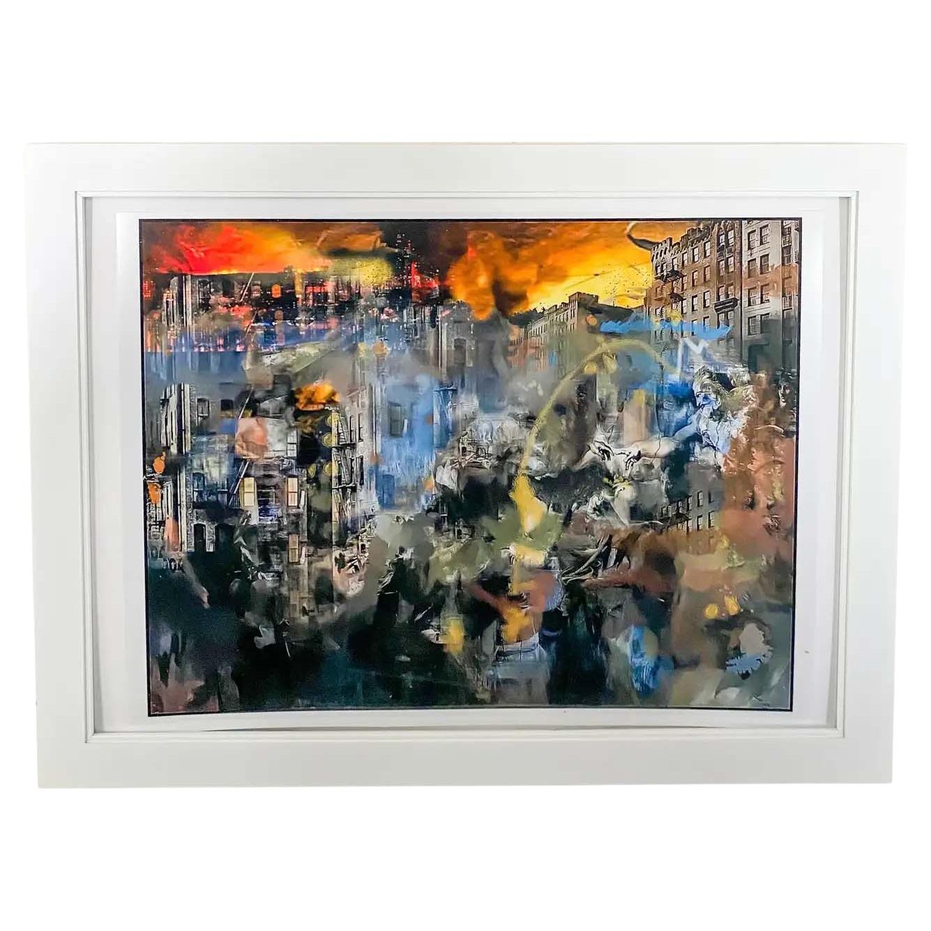 An exceptional mixed media photo collage printed on ultra premium photo luster by the contemporary artist Marc Vandermeer ( American, 1950's). The art work entitled "End of Days" and depicts a city in flames. 

Dimensions: 21” H x 27” W x 0.5”
