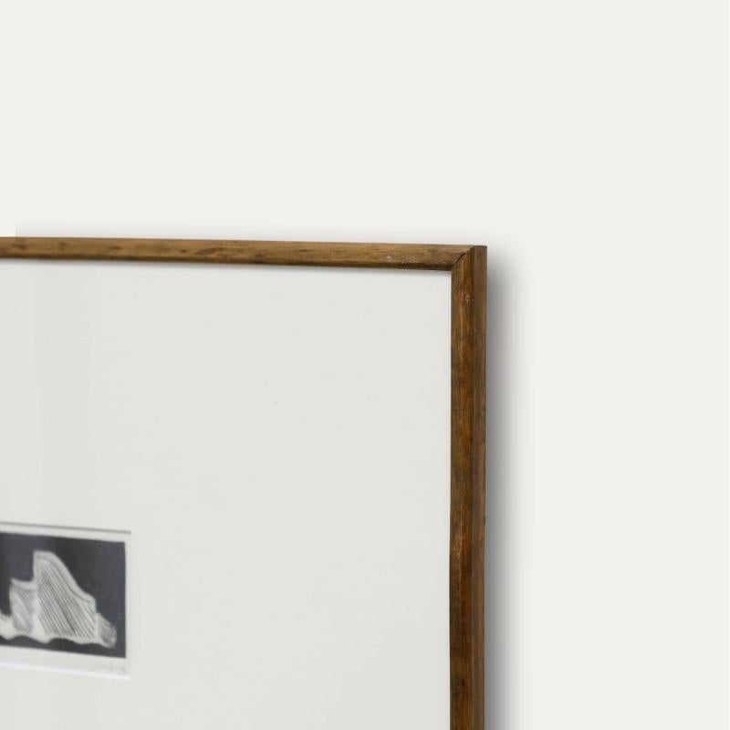 A striking modernist etching with aquatint. Inscribed 'E.A.' meaning 'épreuve d'artiste' or artist's proof. Dated and indistinctly signed in graphite to the lower right. Smartly presented in a thin wooden frame. On paper. Image size: 6 x 13.5cm.