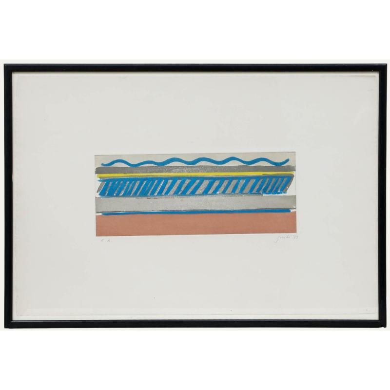 Modernist 1973 Aquatint - Please Stand Behind the Yellow Line