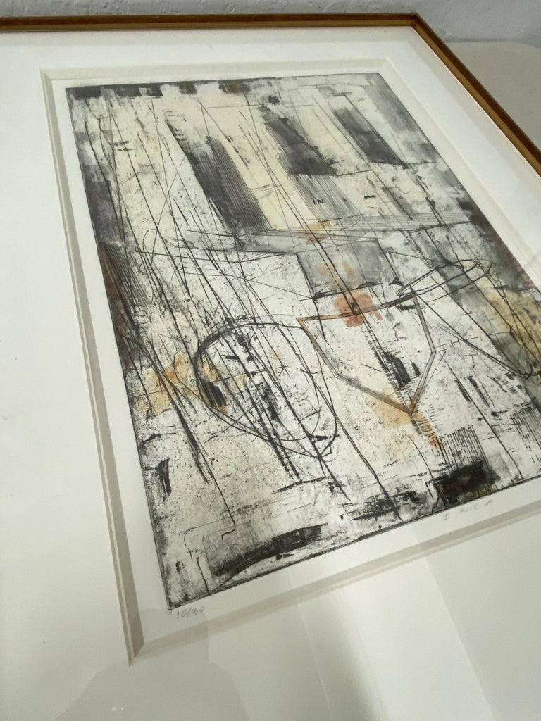 Unknown Modernist Abstract Etching W/ Aquatint Titled "I Rise A" C