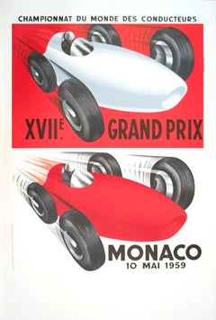 Monaco Grand Prix 1959-39.5" x 26.75"-Lithograph-2002-Vintage-Red, White-cars