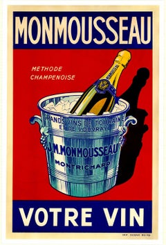 Monmousseau Votre Vin - Affiche vintage originale de champagne étincelante