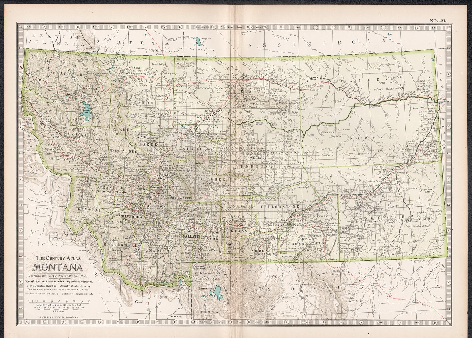 Montana. USA. Atlante di stato Century Atlas antica mappa d'epoca - Print di Unknown
