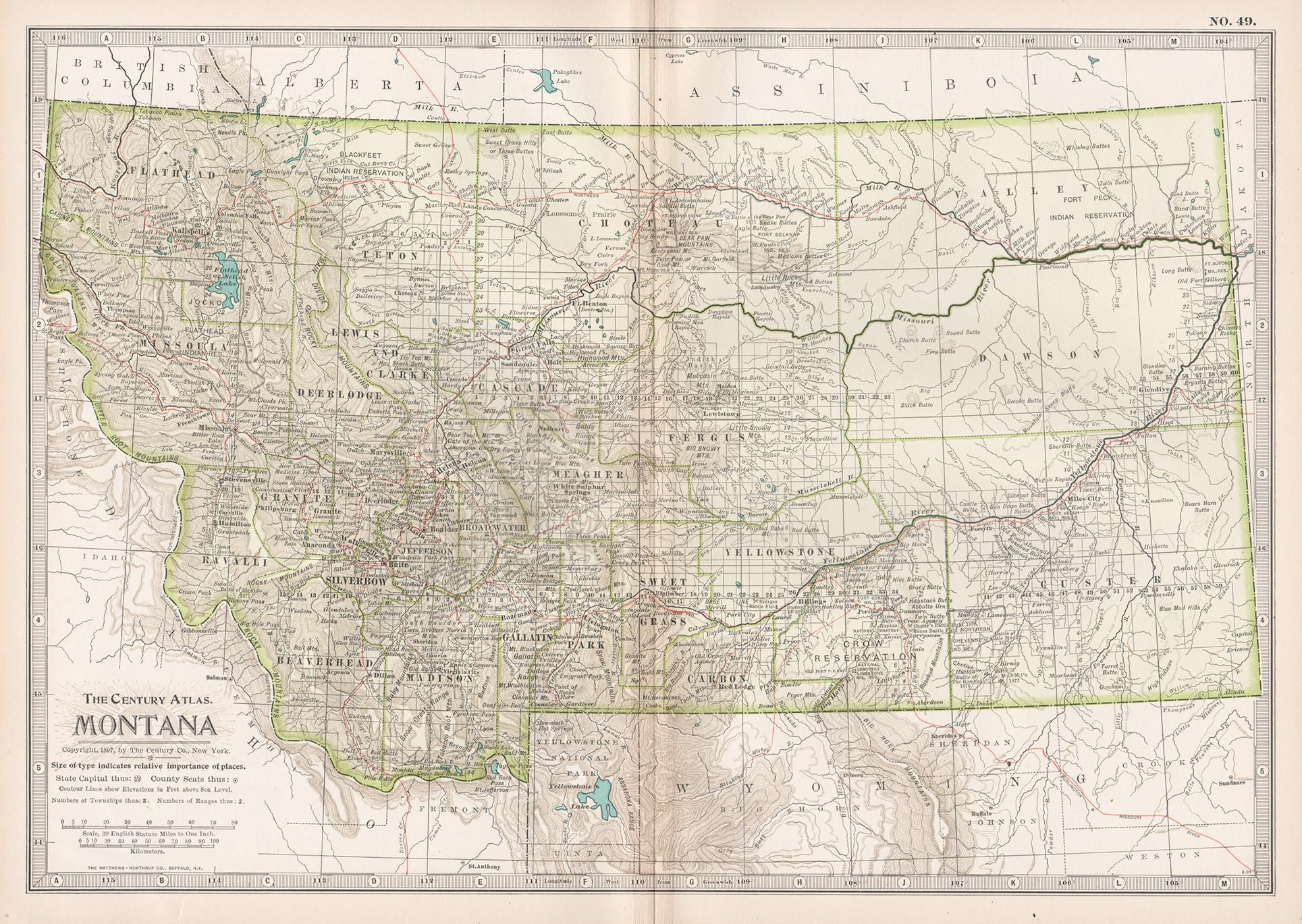 Print di Unknown - Montana. USA. Atlante di stato Century Atlas antica mappa d'epoca