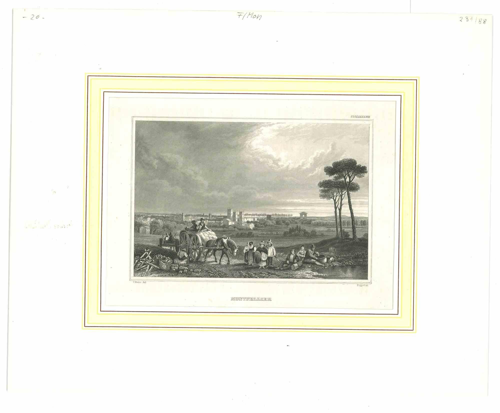 Figurative Print Unknown - Lithographie originale de Montpellier - Milieu du XIXe siècle