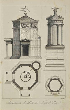 Monument de Lysicrates et Tour des vents - Lithographie - 1862