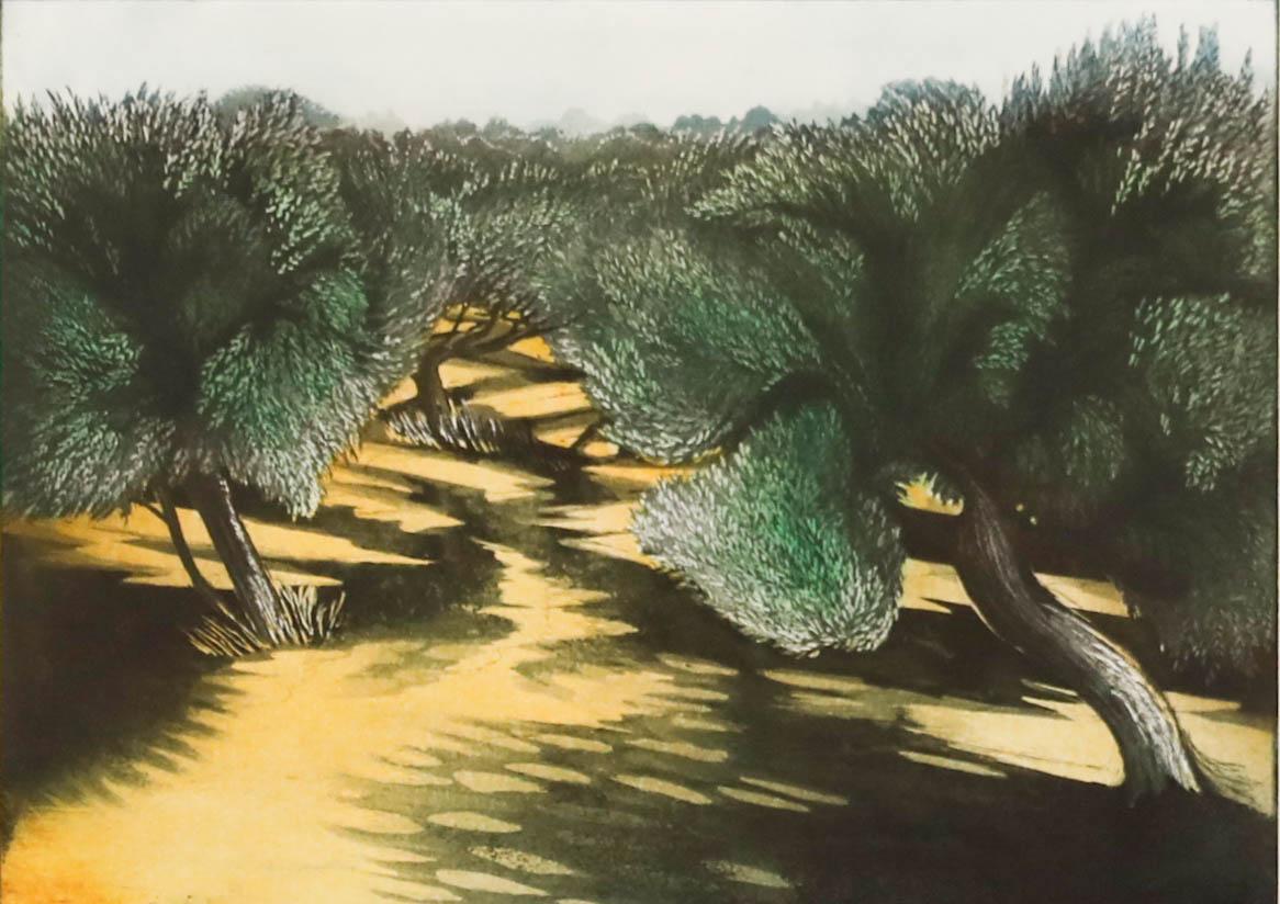 Morna Rhys - Grabado contemporáneo, Olivares, Chipre - Print de Unknown