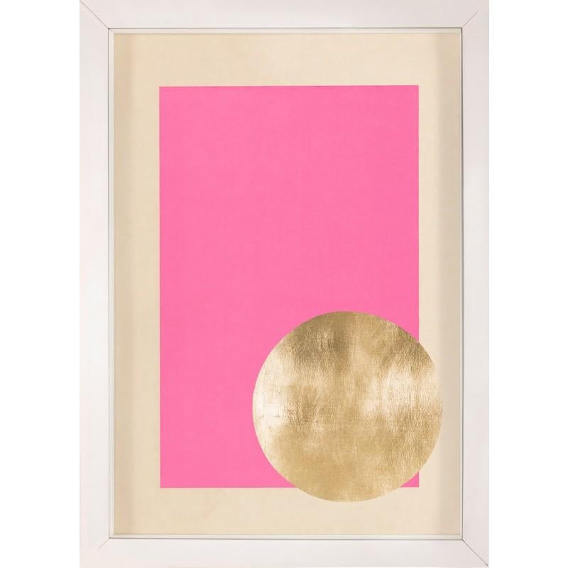 Unknown Abstract Print - Morning Glory, Pink 3, Gold Leaf, Framed