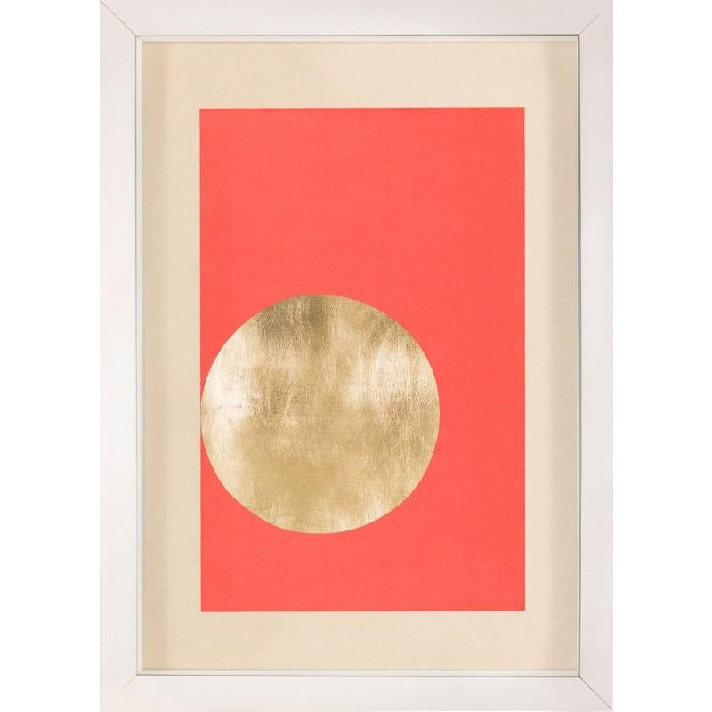 Unknown Abstract Print - Morning Glory, Red 1, Gold Leaf, Framed