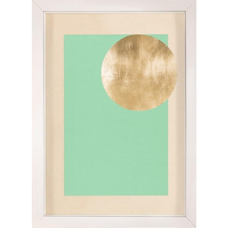 Unknown Abstract Print - Morning Glory, Turquoise 1, Gold Leaf, Framed