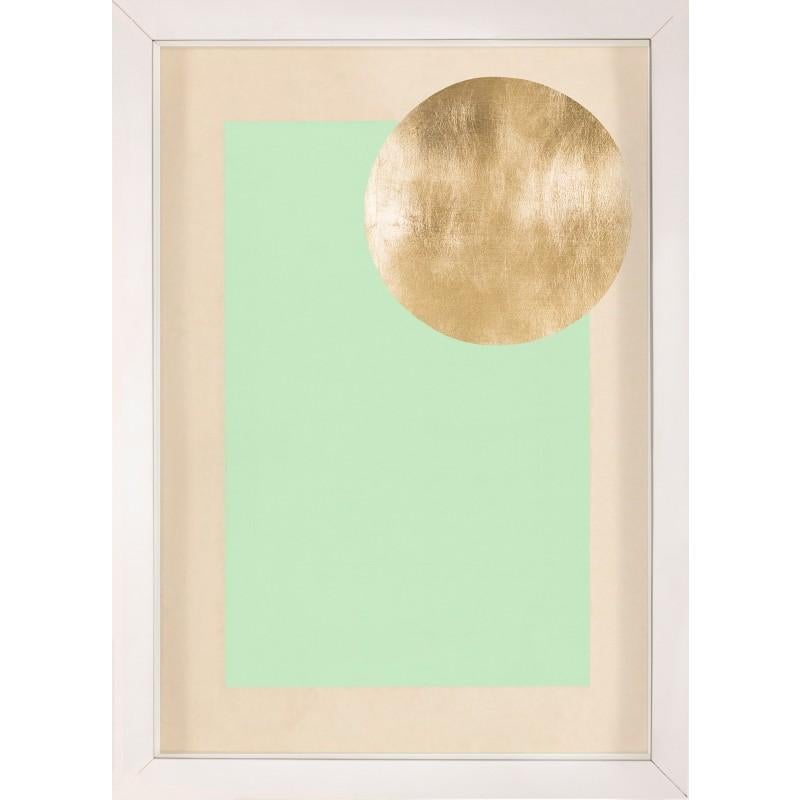 Unknown Abstract Print - Morning Glory, Turquoise 2, Gold Leaf, Framed