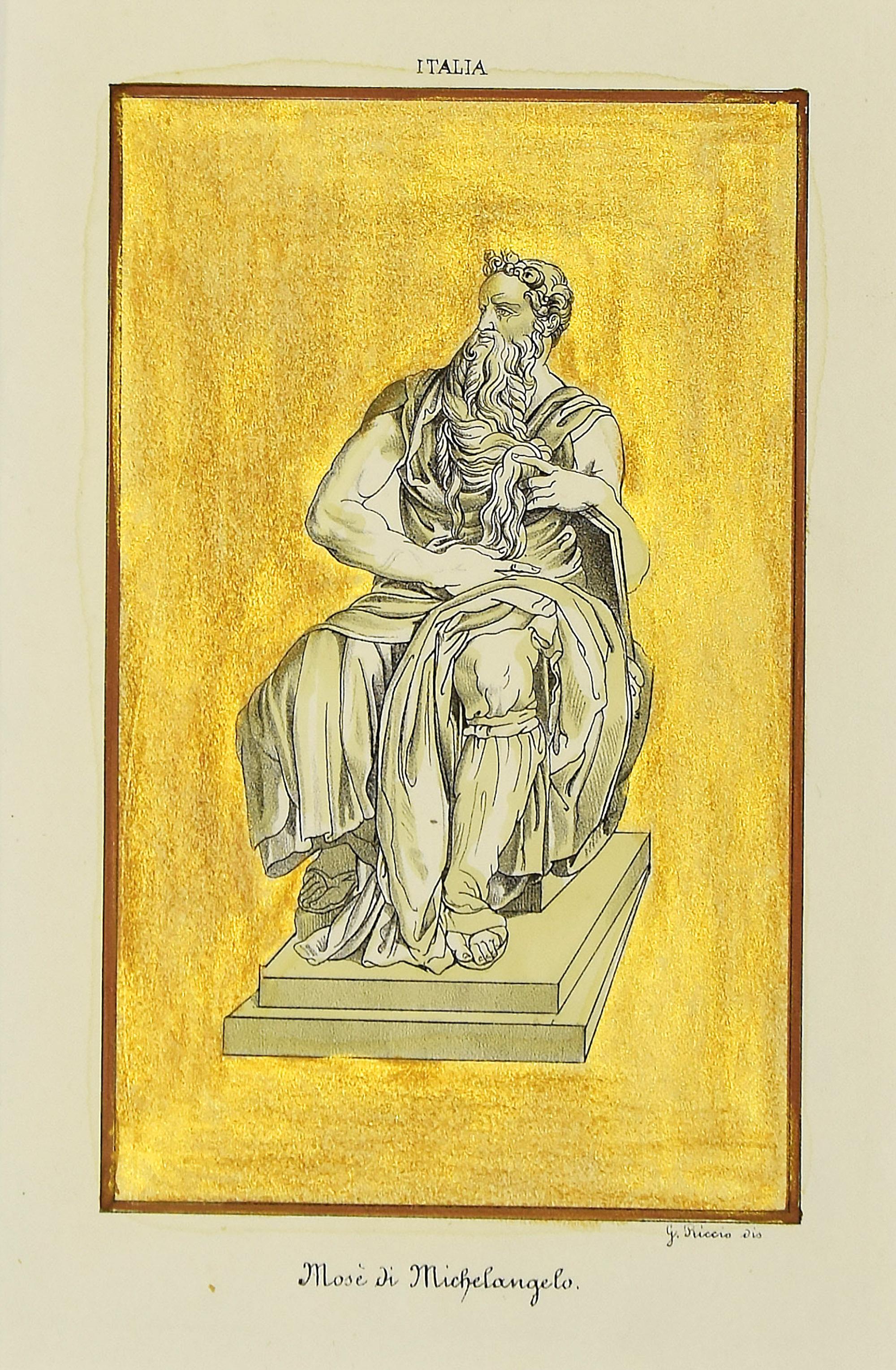 Unknown Figurative Print - Mosè di Michelangelo - Original Etching signed "G. Riccio" - 20th Century