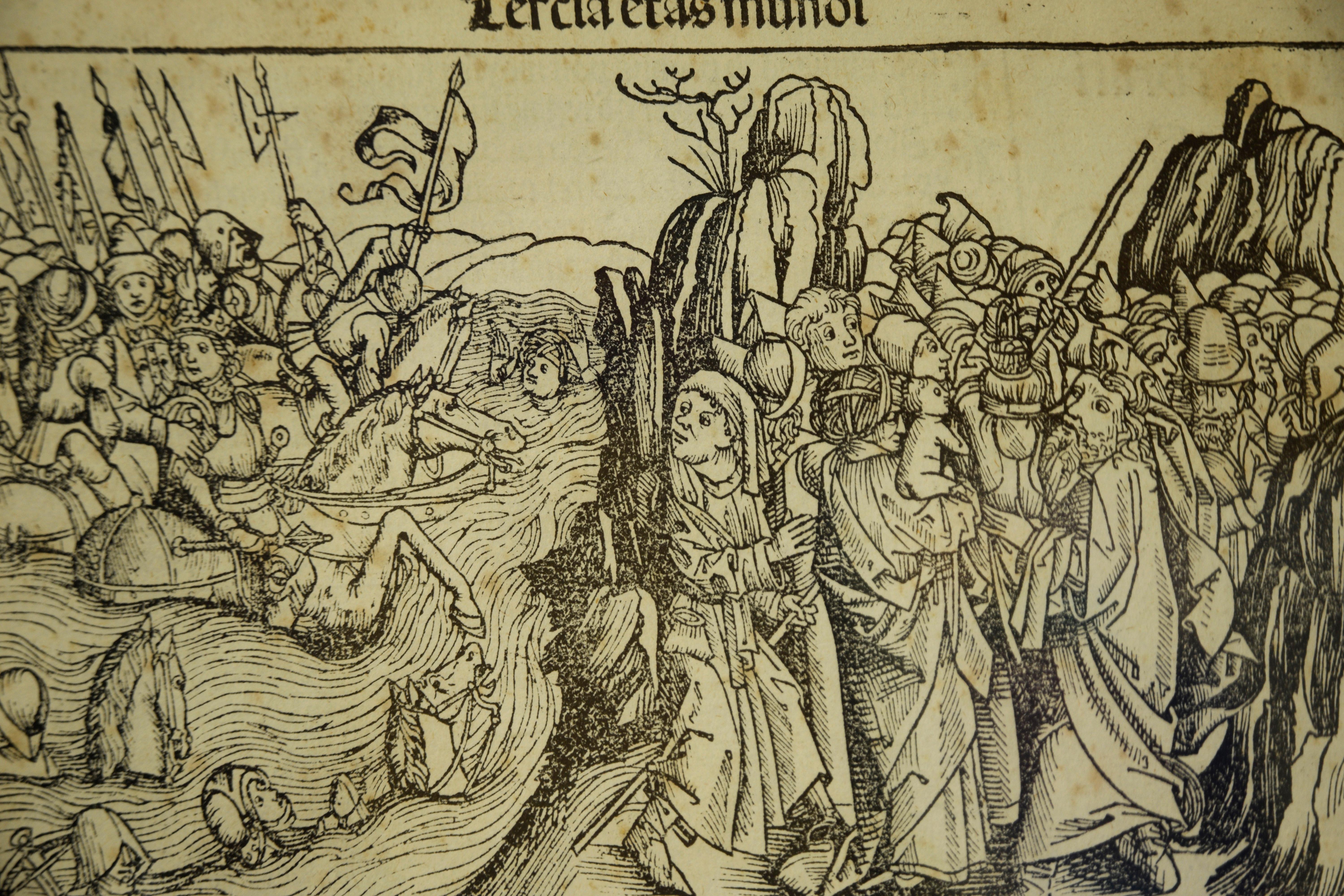 Moses Parts the Red Sea & Receives the Ten Commandments - Brown Figurative Print by Unknown