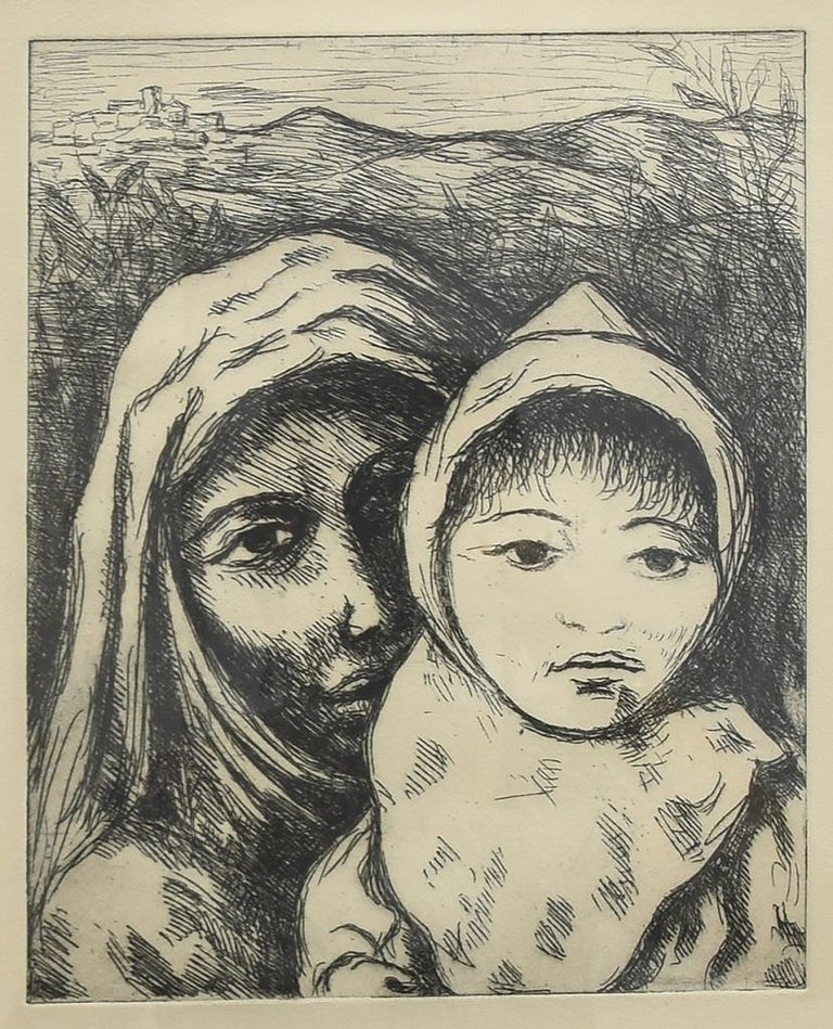 Unknown Mother And Child Original Etching by Carlo Levi Mid 20th