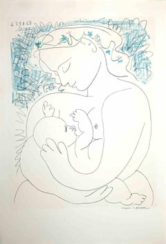 Mother and Child-Original Lithograph on Laid Paper by Pablo Picasso - 1963