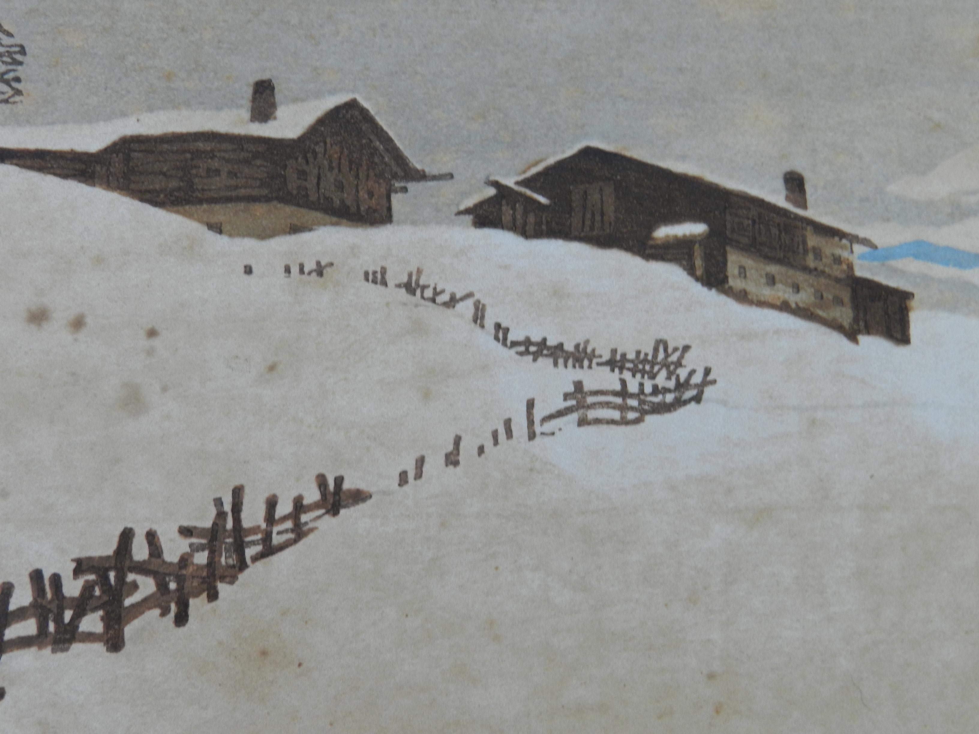 Deutsche signierte Schneeszene im Art-déco-Stil, frühes 20. Jahrhundert im Angebot 2