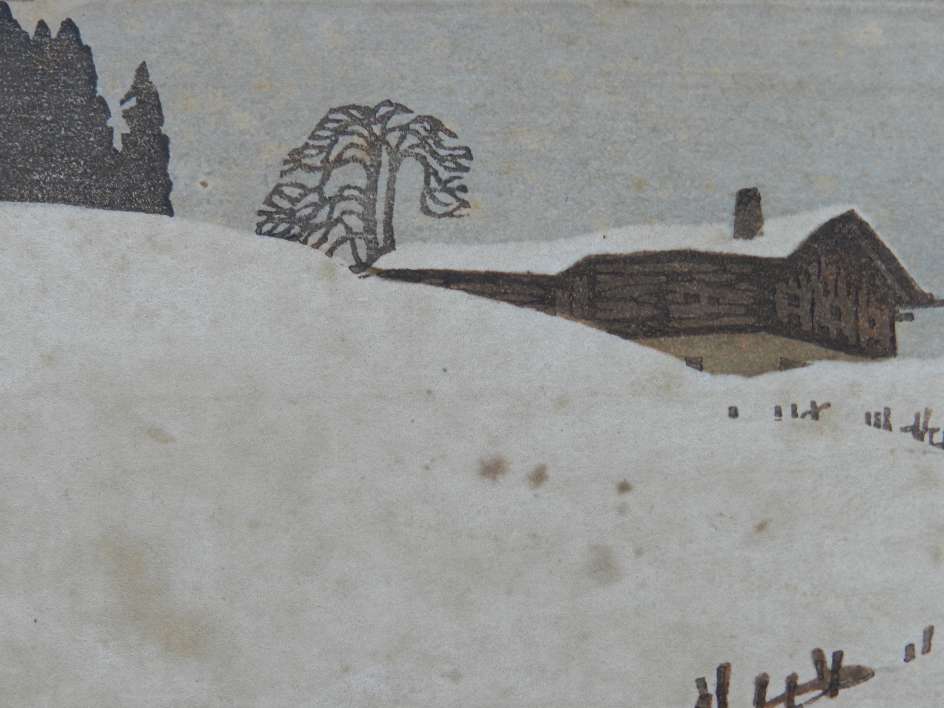 Deutsche signierte Schneeszene im Art-déco-Stil, frühes 20. Jahrhundert im Angebot 4