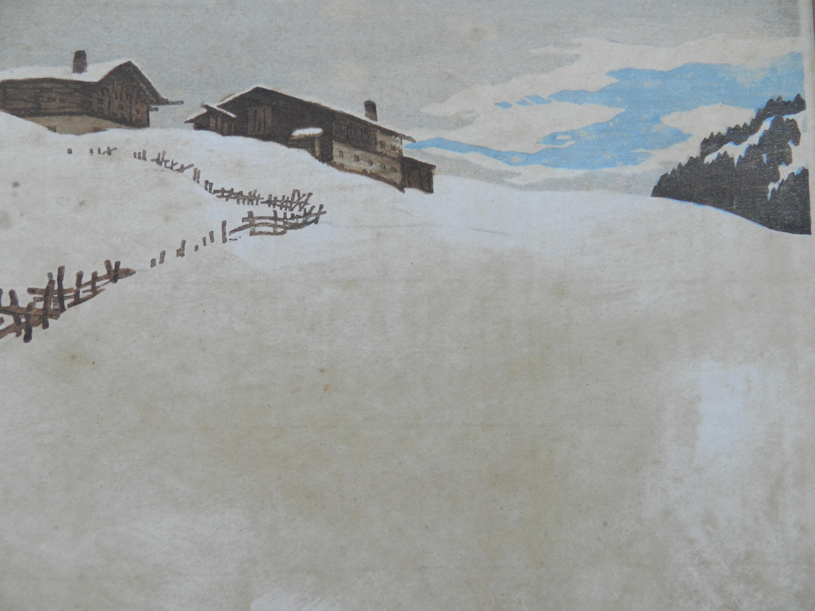 Deutsche signierte Schneeszene im Art-déco-Stil, frühes 20. Jahrhundert im Angebot 6