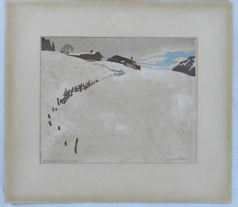 Art Deco Mountain Snow Scene German Signed Engraving early 20th Century For Sale 7