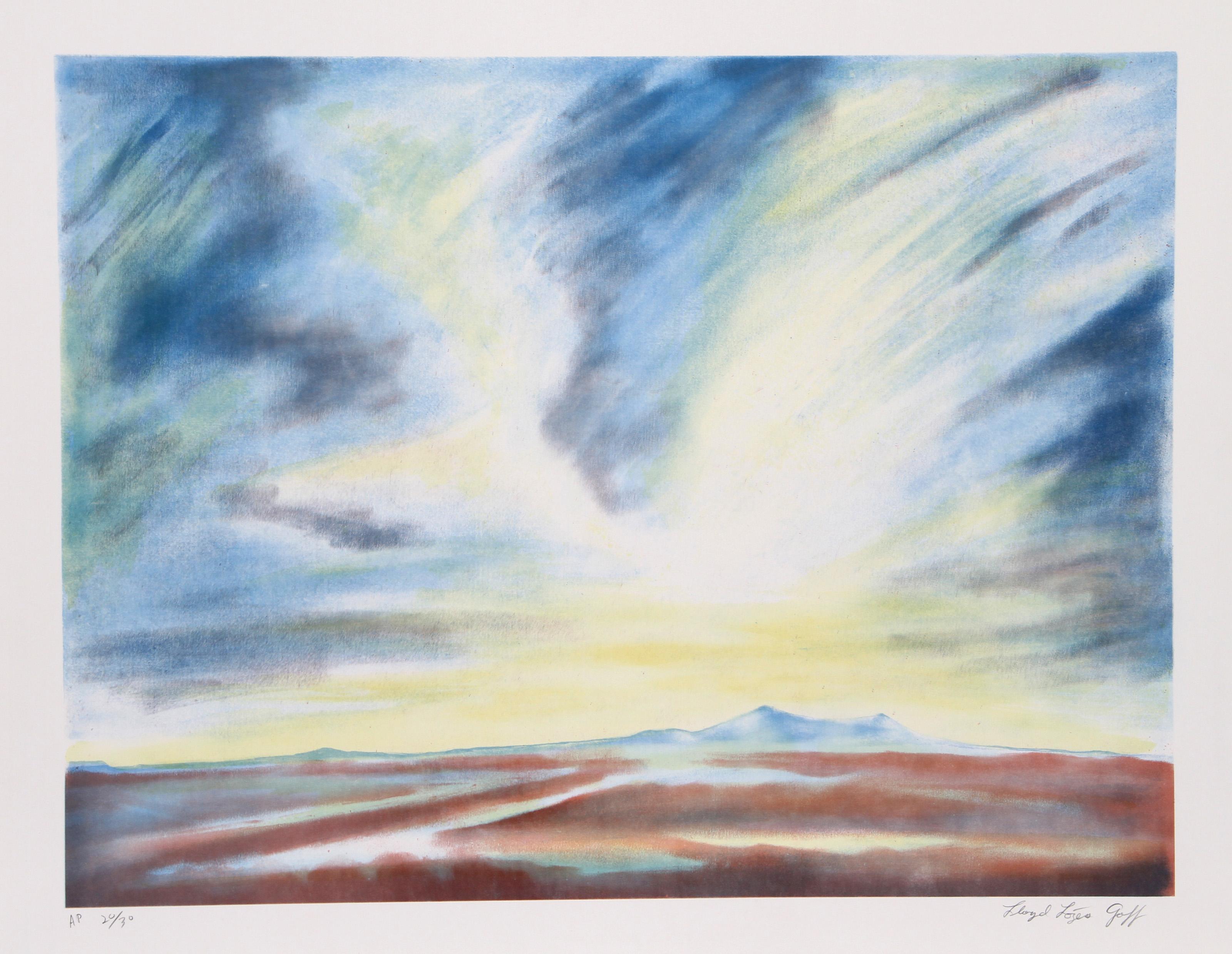 Unknown Landscape Print - Mt. Taylor, Surrealist Lithograph by Lloyd Lozes Goff