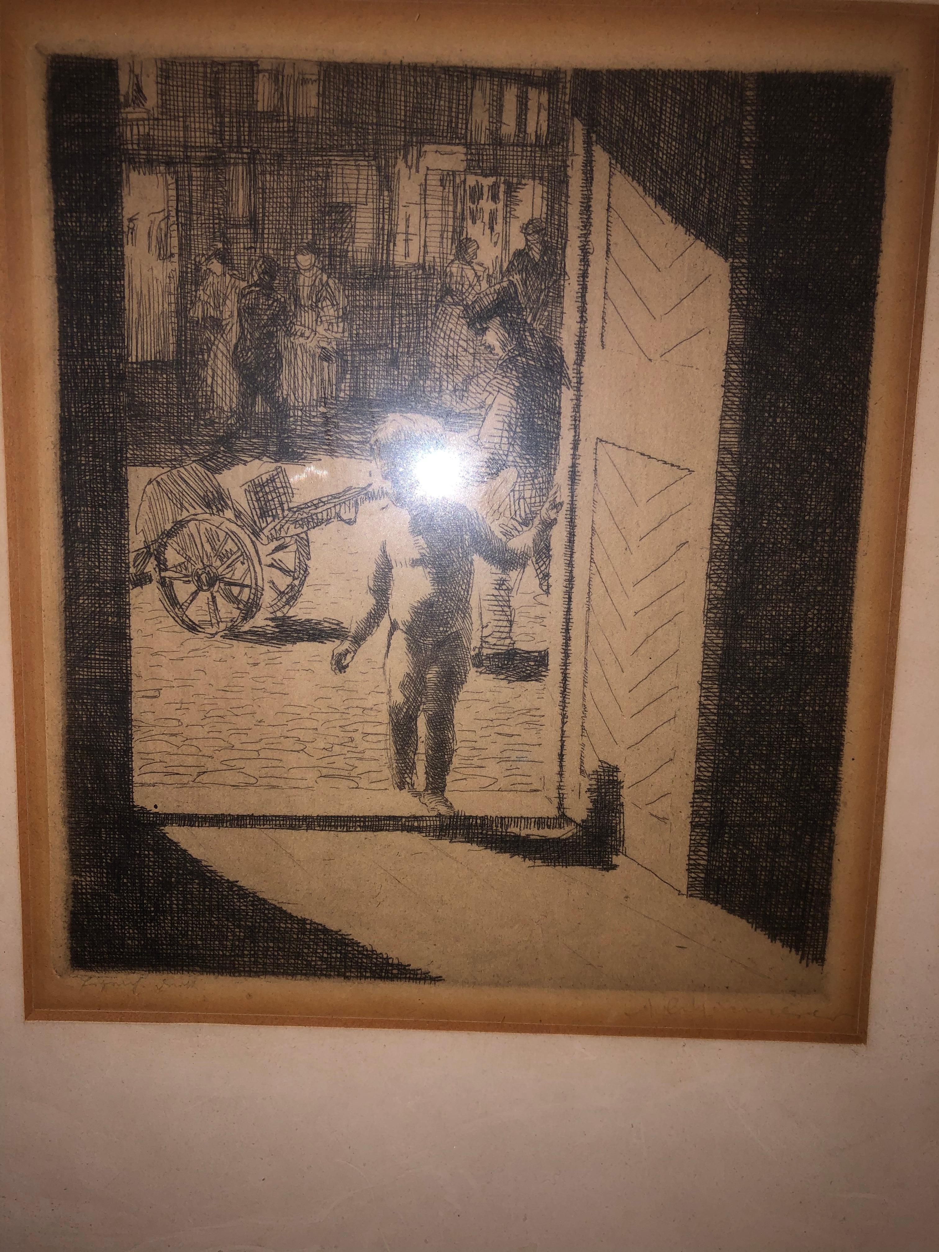 Mystery Signed Etching - Brown Figurative Print by Unknown