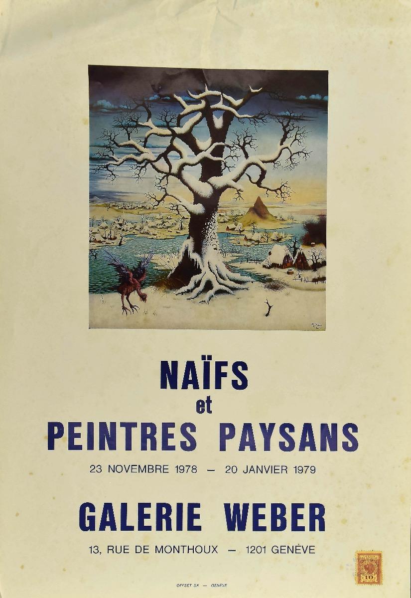 Figurative Print Unknown - Affiche vintage des Naifs - Galerie Weber 1979 