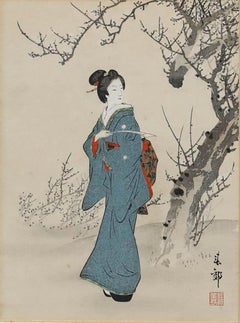 Nakajima Shunko (1868-1912) - Japanese Woodblock, Under the Winter Tree