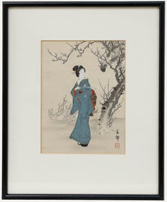 Nakajima Shunko (1868-1912) - Japanese Woodblock, Under the Winter Tree