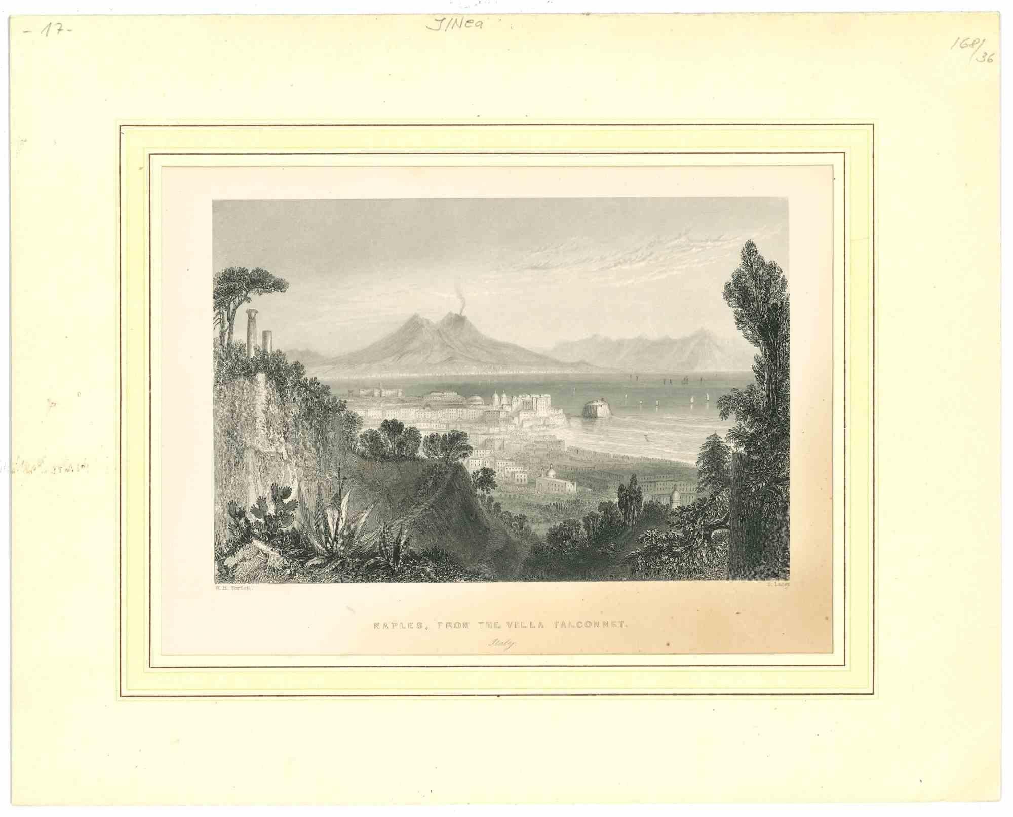 Unknown Landscape Print - Naples, from the villa Falconnet - Original Lithograph - Early 19th century