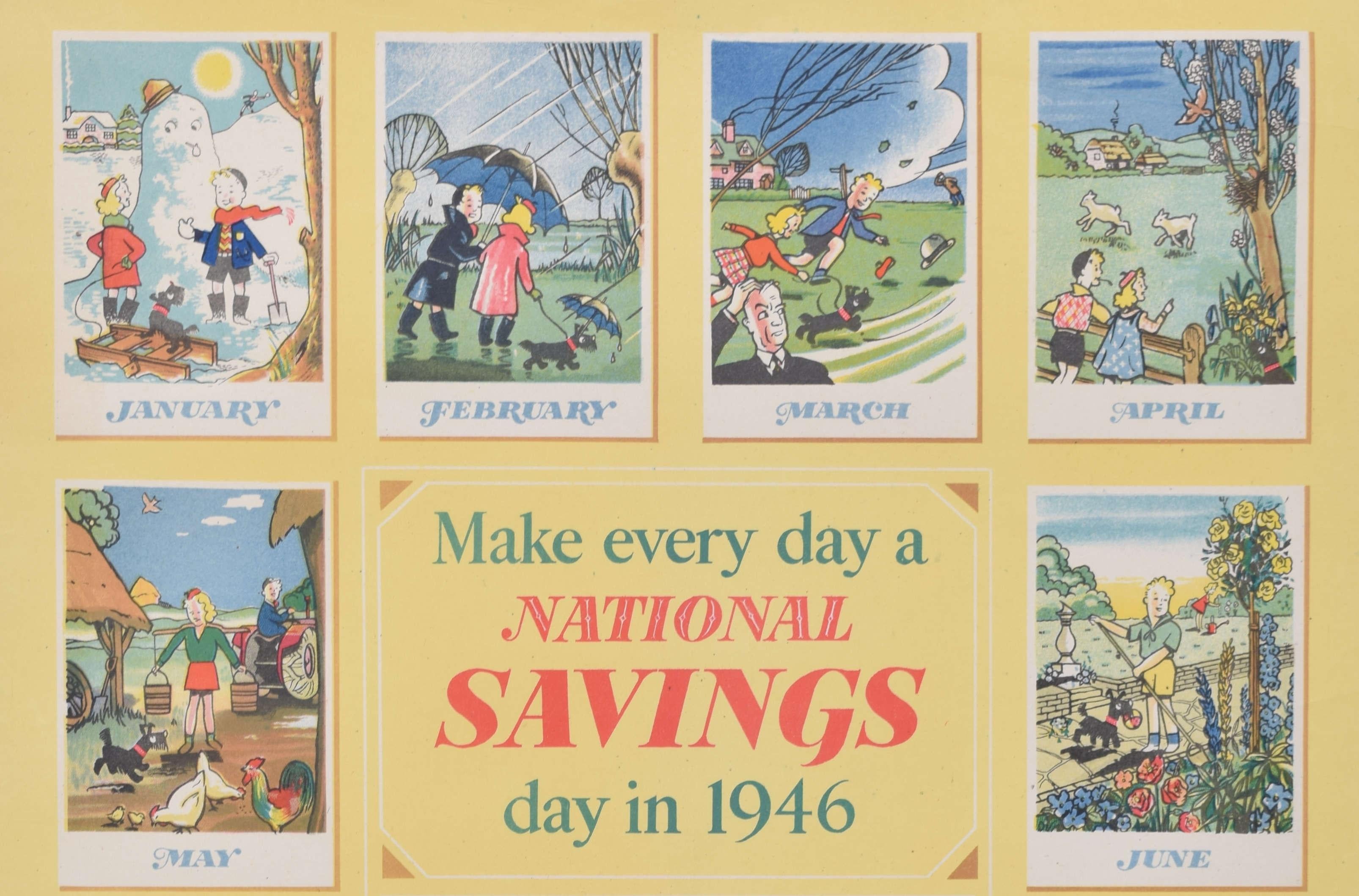 National Savings 1946 original vintage calendar poster  - Print by Unknown