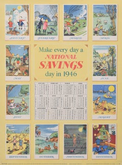 National Savings 1946 original vintage calendar poster 