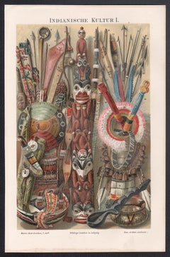 Artefacts indigènes d'Amérique du Nord, chromolithographie allemande, vers 1895