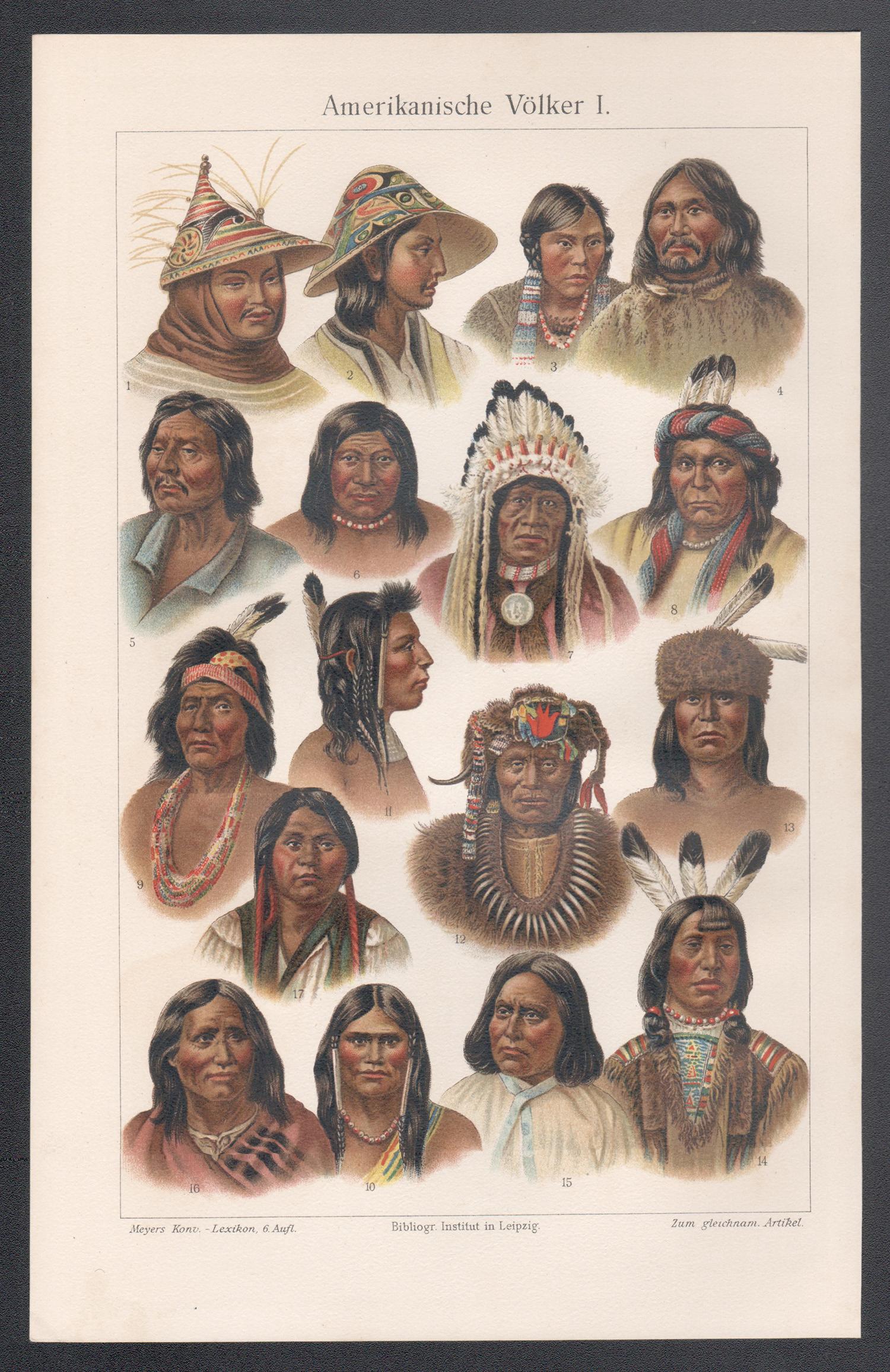 Nativi nordamericani, cromolitografia tedesca, 1895 circa - Print di Unknown