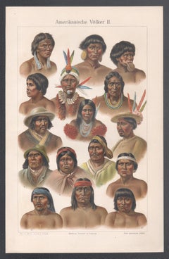 Eingeborene Nord- und Südamerikaner, deutsche Chromolithographie, um 1895