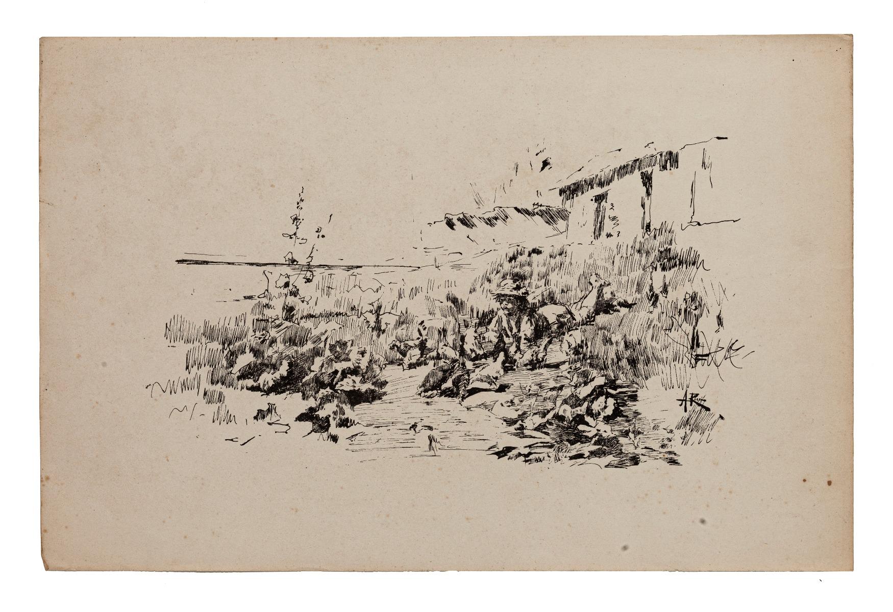 Unknown Landscape Print – Nature - Originallithographie - 19. Jahrhundert