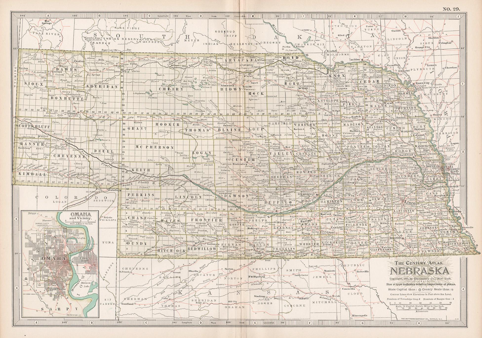 Unknown Print - Nebraska. USA. Century Atlas state antique vintage map