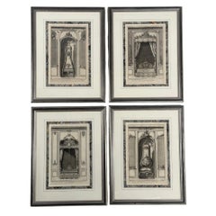 Neoclassical, Four Framed Architectural Drawings of French Interiors, 20th c.