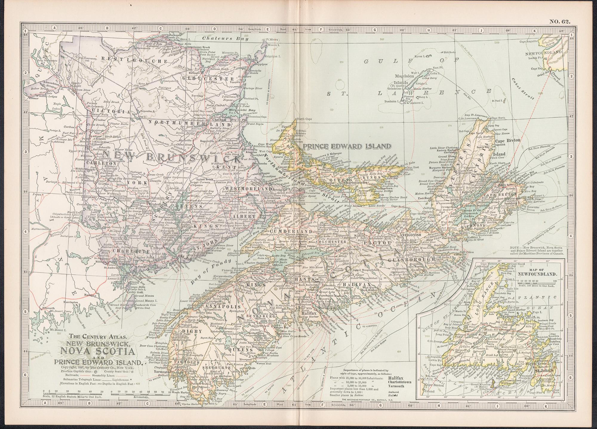 New Brunswick, Nova Scotia and Prince Edward Island, Canada. Century Atlas map - Print by Unknown
