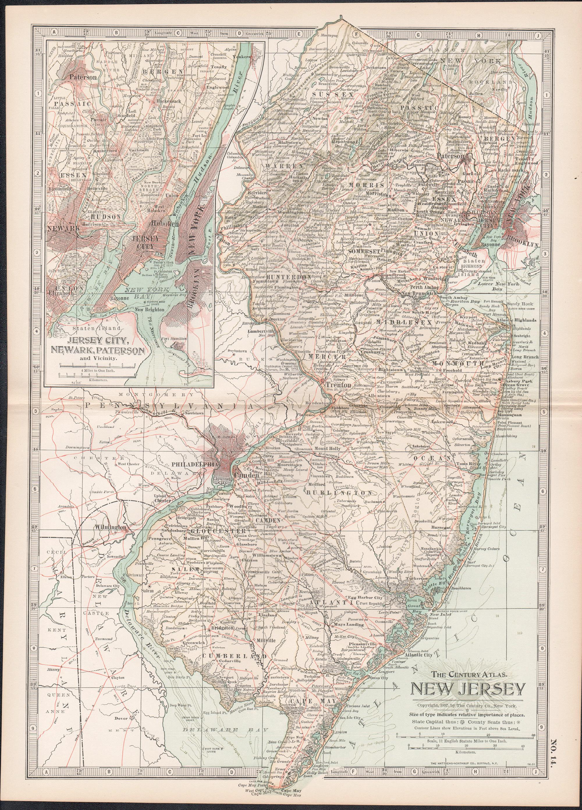 New Jersey. USA Century Atlas state antique vintage map - Print by Unknown