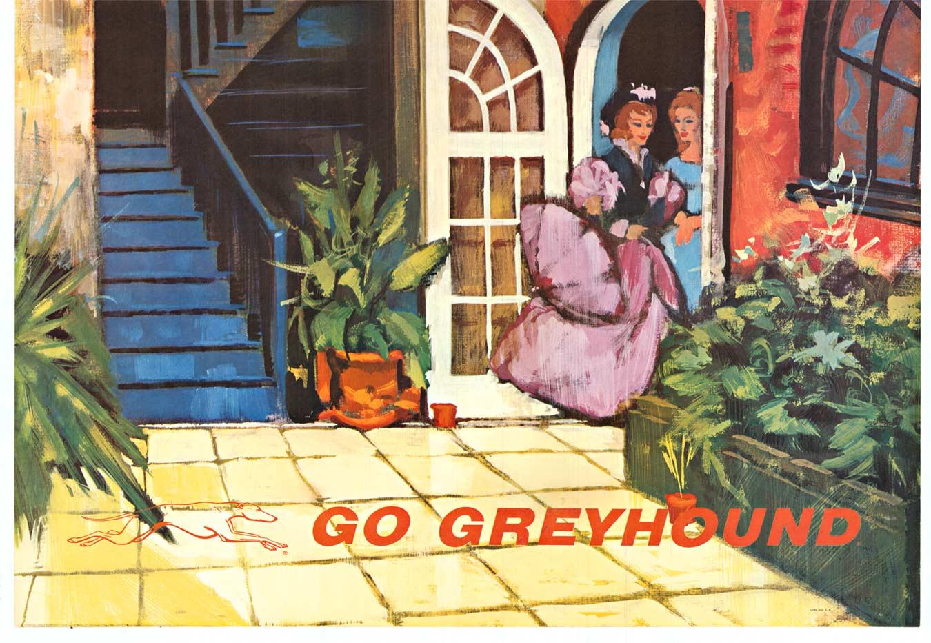 New Orleans Go Greyhound original vintage travel poster - Modernisme américain Print par Unknown