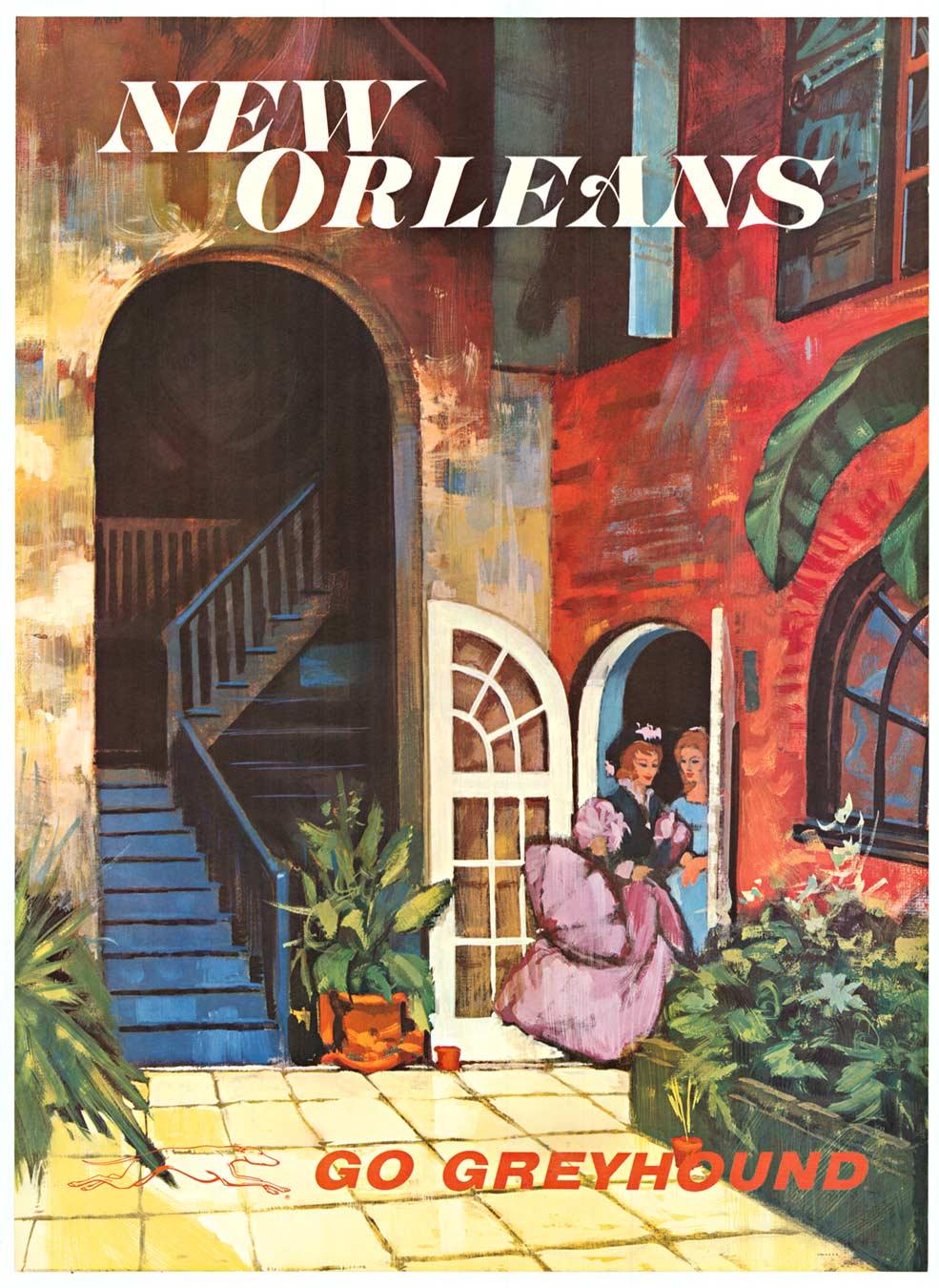 Unknown Interior Print - New Orleans Go Greyhound original vintage travel poster