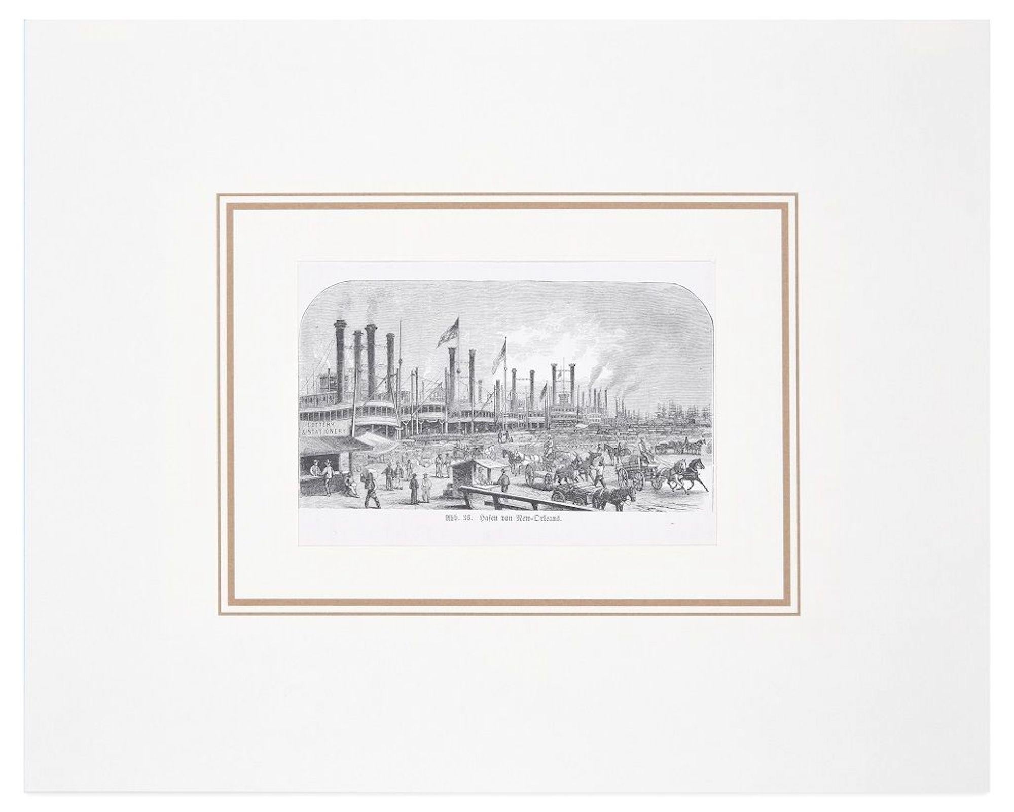 New Orleans  Original-Holzschnitt – 1890 – Print von Unknown