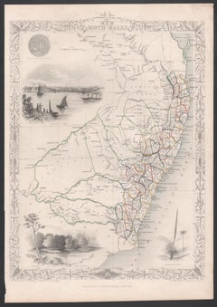 New South Wales, Australia, antique mid 19th century engraved John Tallis map