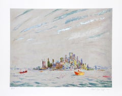 New York Harbor, Modern Lithograph by Lloyd Lozes Goff