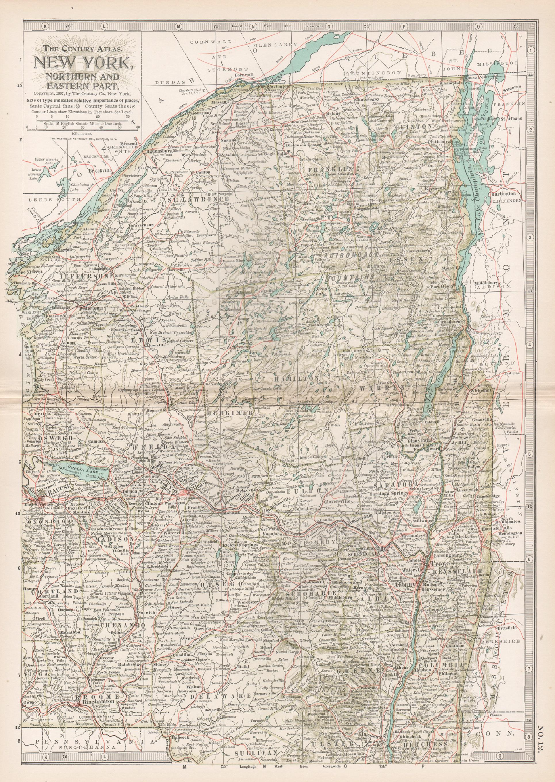 Unknown Print - New York. Northern and Eastern Part. USA Century Atlas state antique vintage map