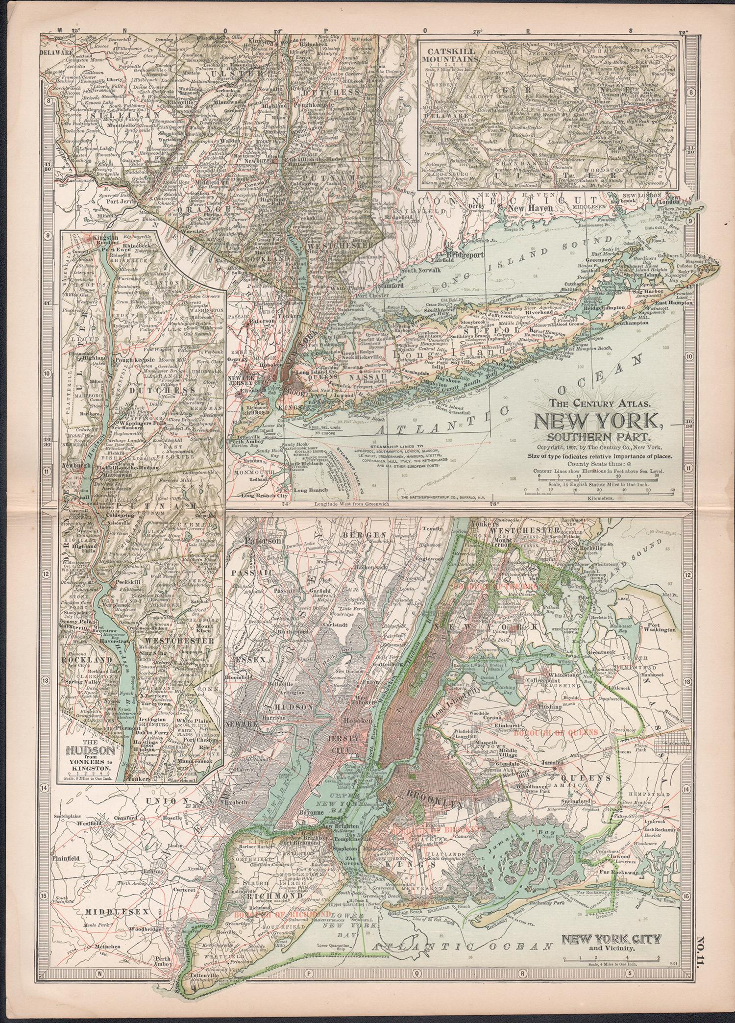 New York. Southern Part. USA. Century Atlas state antique vintage map - Print by Unknown