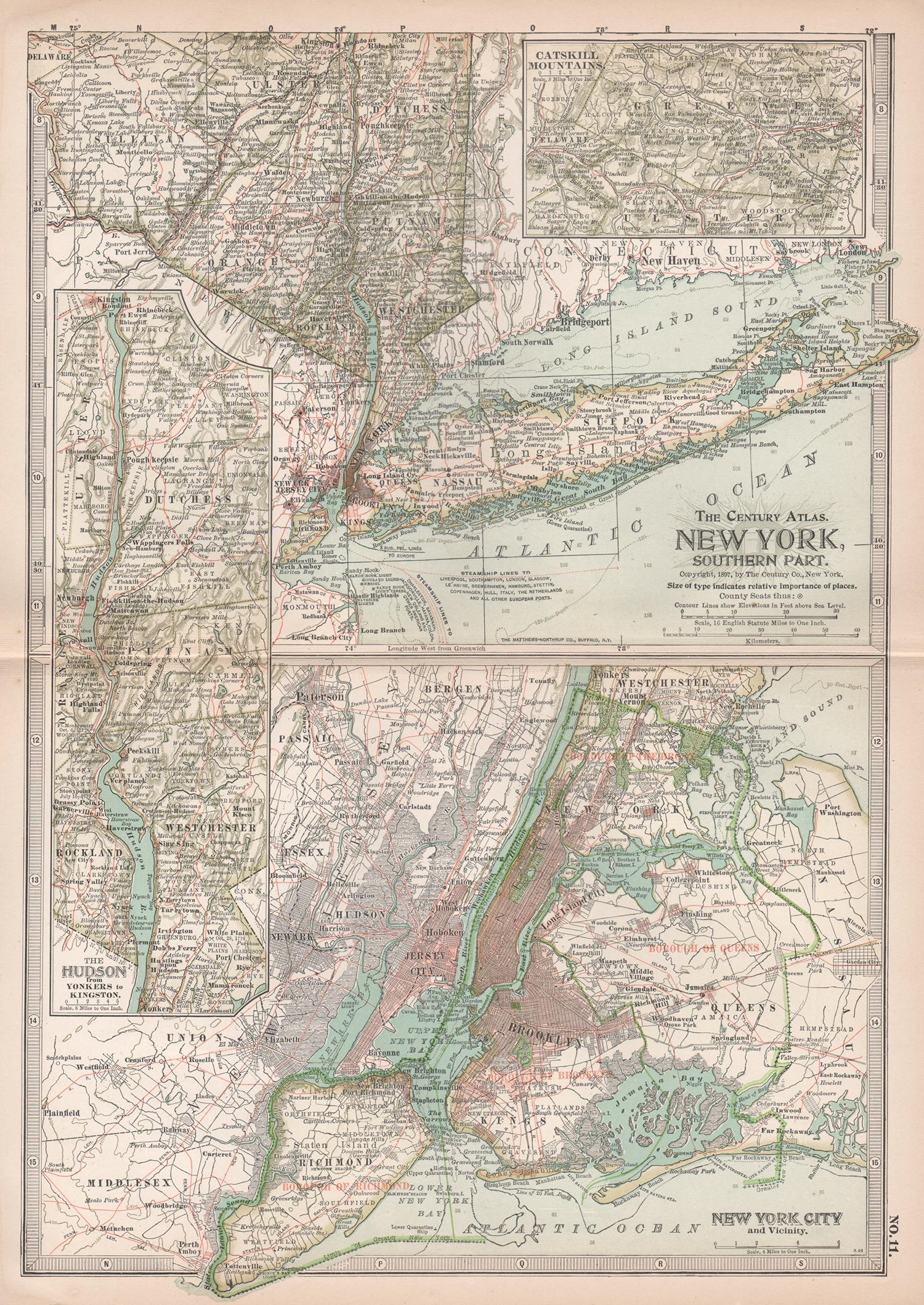 Unknown Print - New York. Southern Part. USA. Century Atlas state antique vintage map